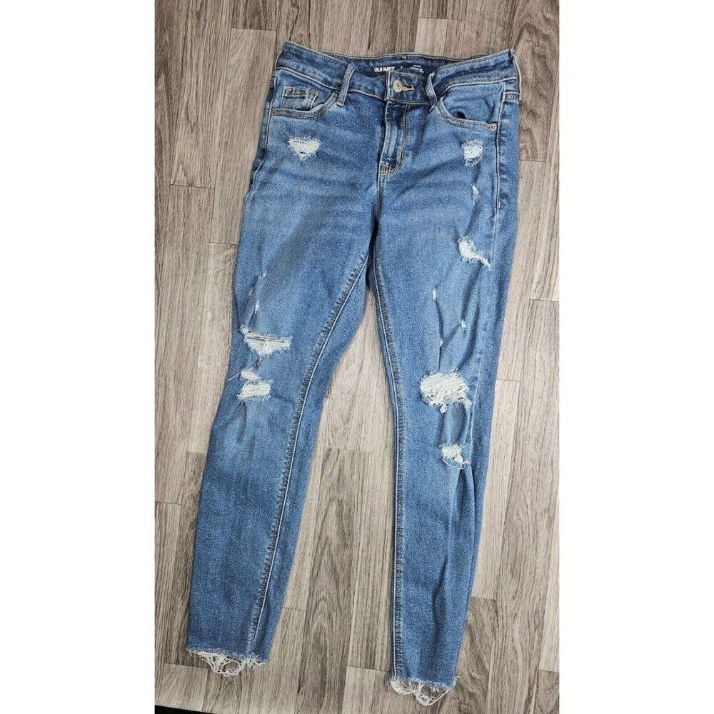 (3/$35) Old Navy Mid Rise Rockstar Super Skinny Distressed Denim Blue Jeans
